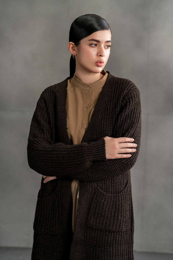 Brown & Black Long Sweater-439310113