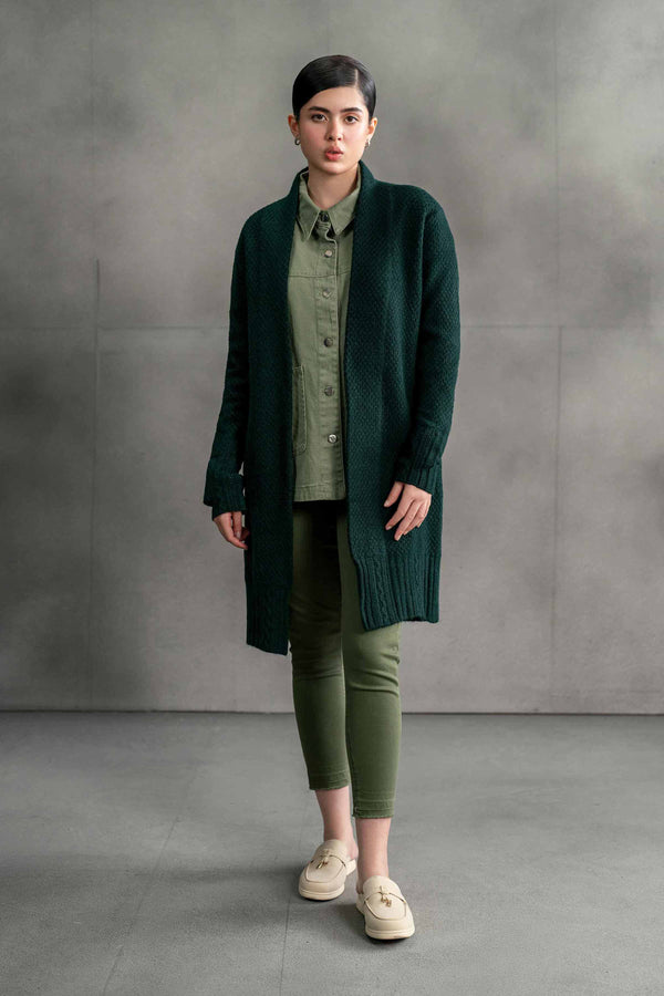 Bottle Green Long Sweater-439330104