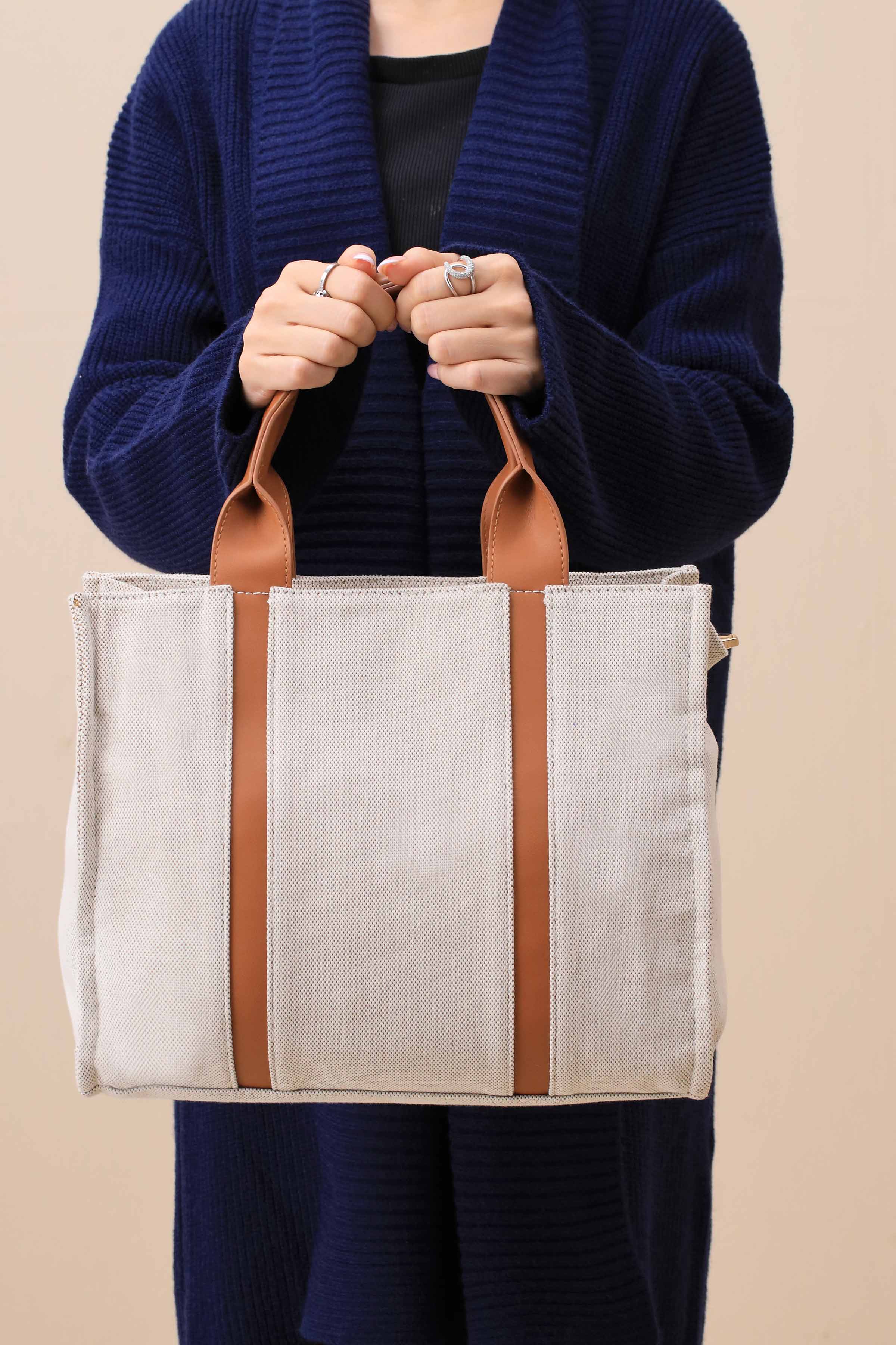 Beige & Brown Tote Bag-444702113-for Women - Bag Winter Collection | Nishat | Shop Online