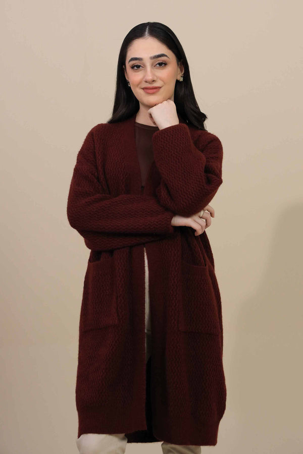 Burgundy Long Sweater-446970122 for Women – Long Sweaters Collection | Nishat | Shop Online