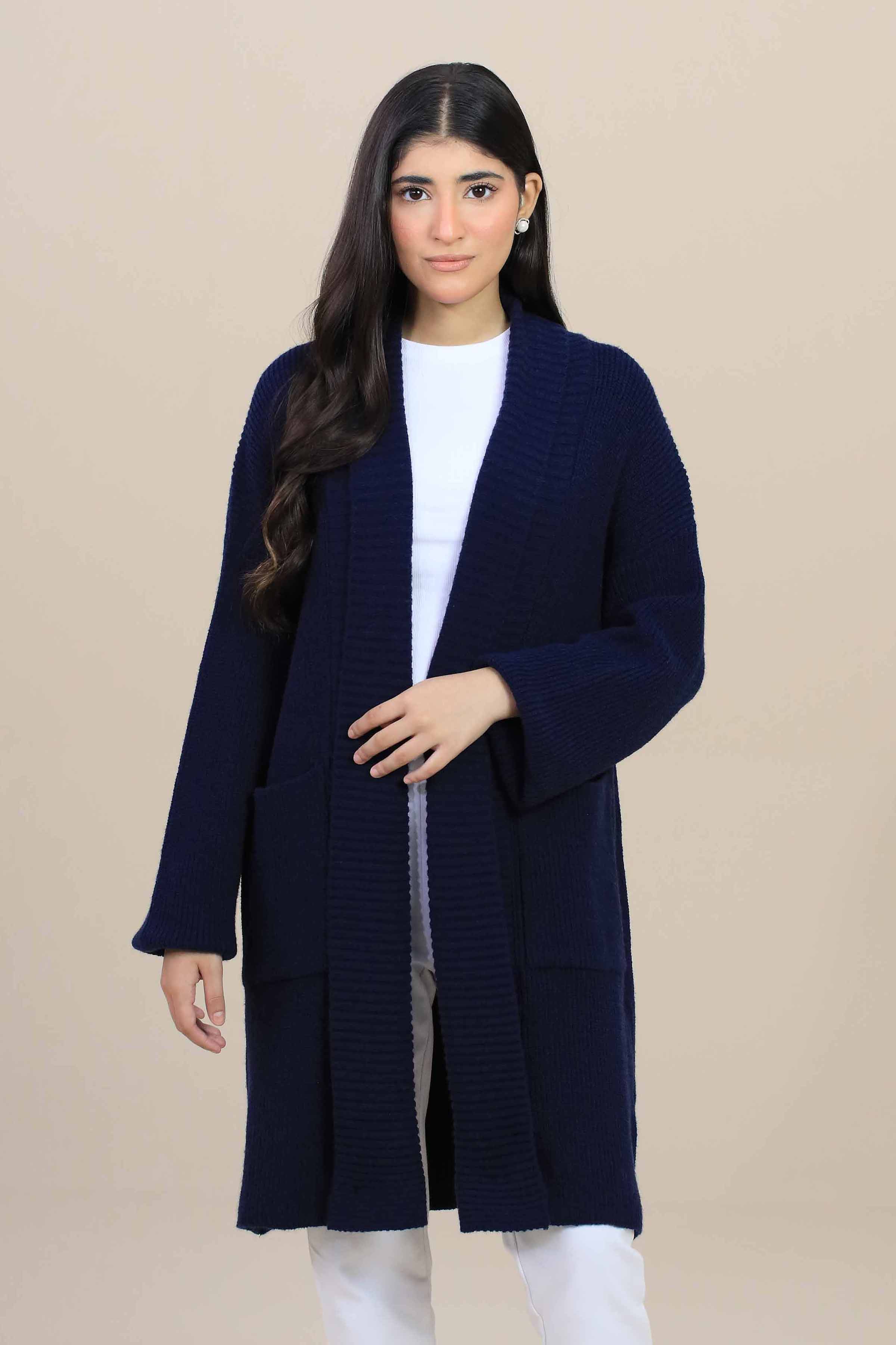 Navy Long Sweater-446980121 for Women – Long Sweaters Collection | Nishat | Shop Online