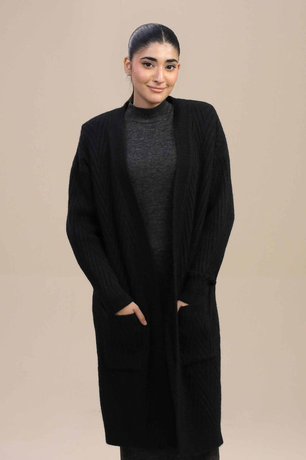 Black Long Sweater-446990103 for Women – Long Sweaters Collection | Nishat | Shop Online