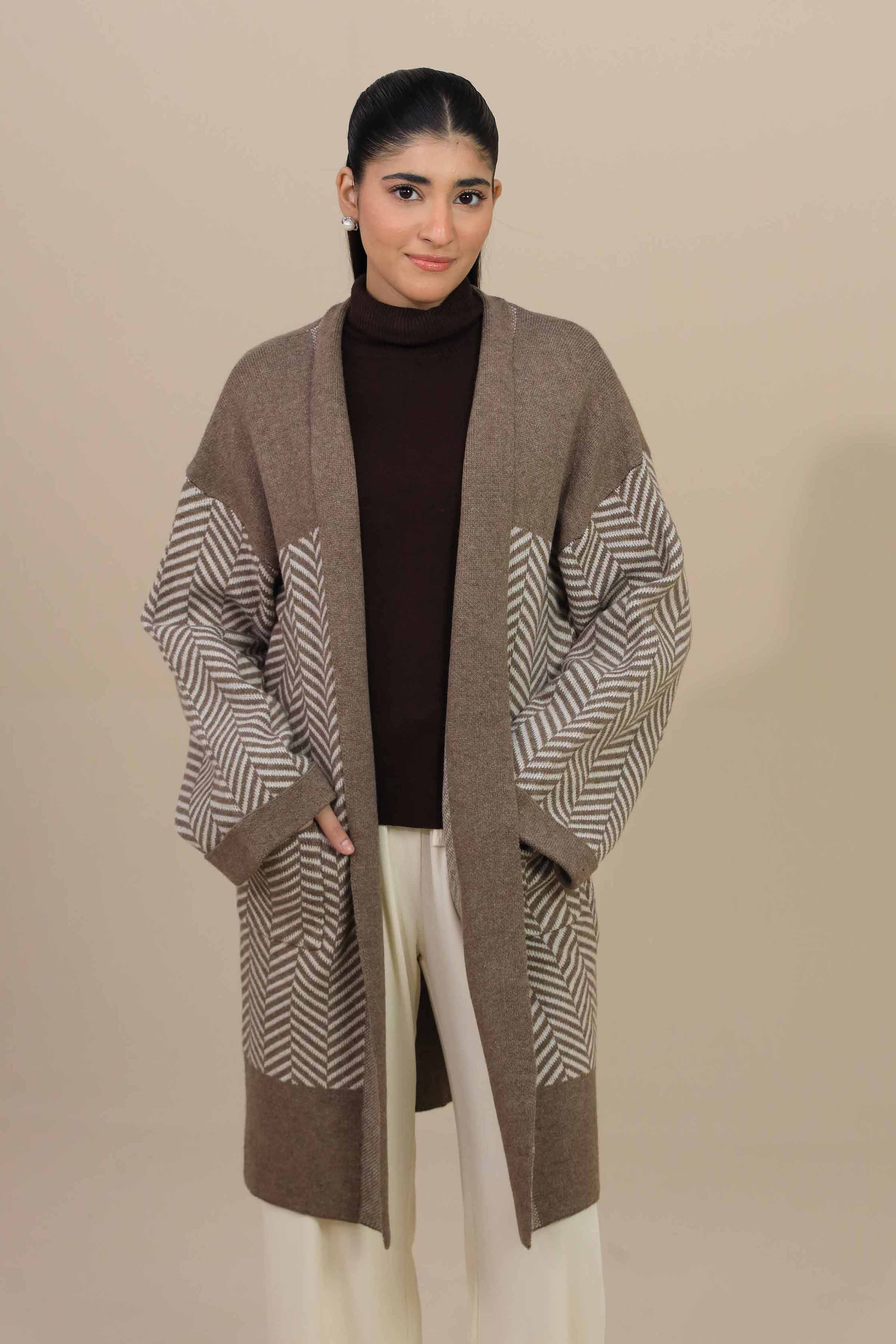 Herringbone Pattern Long Sweater-447000101 for Women – Long Sweaters Collection | Nishat | Shop Online