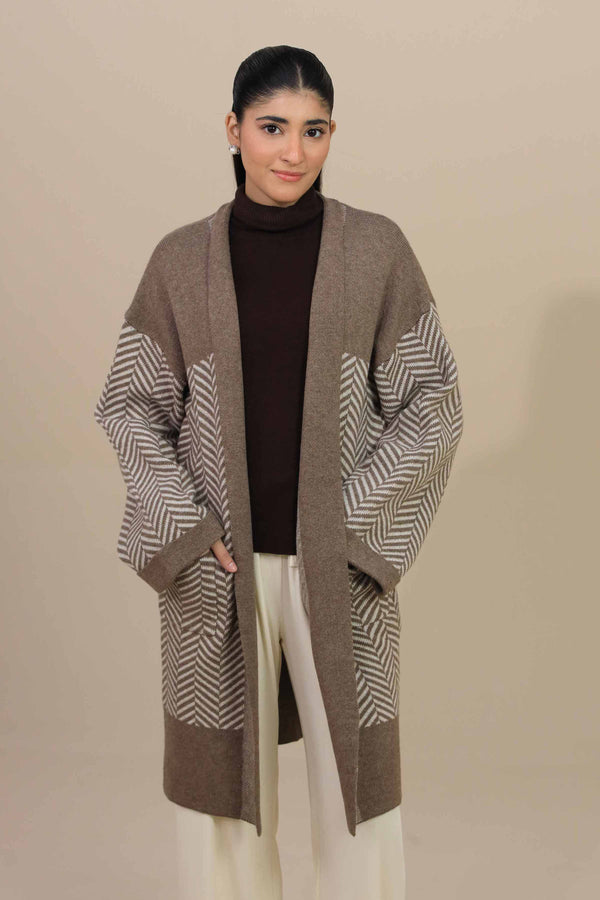 Herringbone Pattern Long Sweater-447000101 for Women – Long Sweaters Collection | Nishat | Shop Online