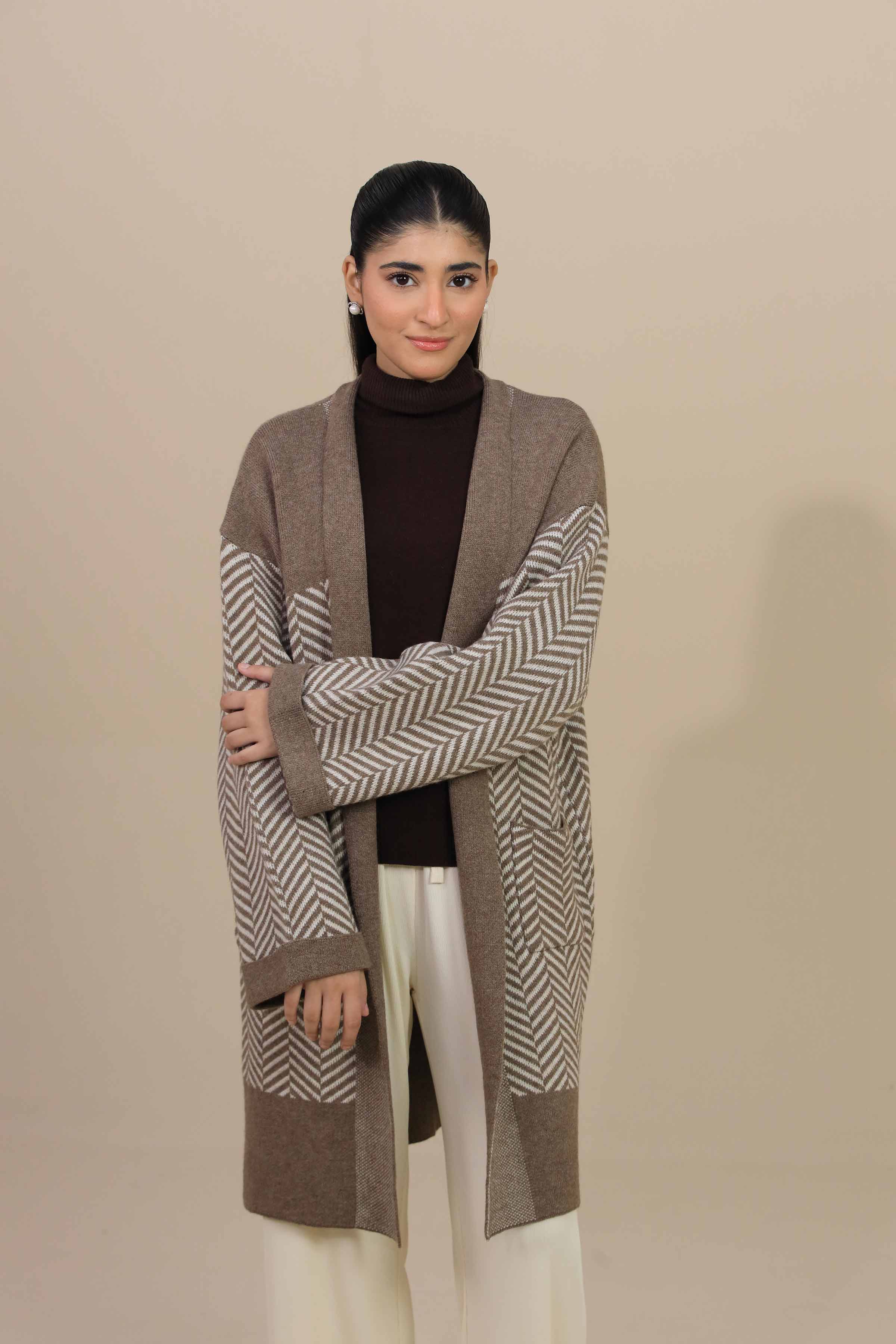 Herringbone Pattern Long Sweater-447000101 for Women – Long Sweaters Collection | Nishat | Shop Online