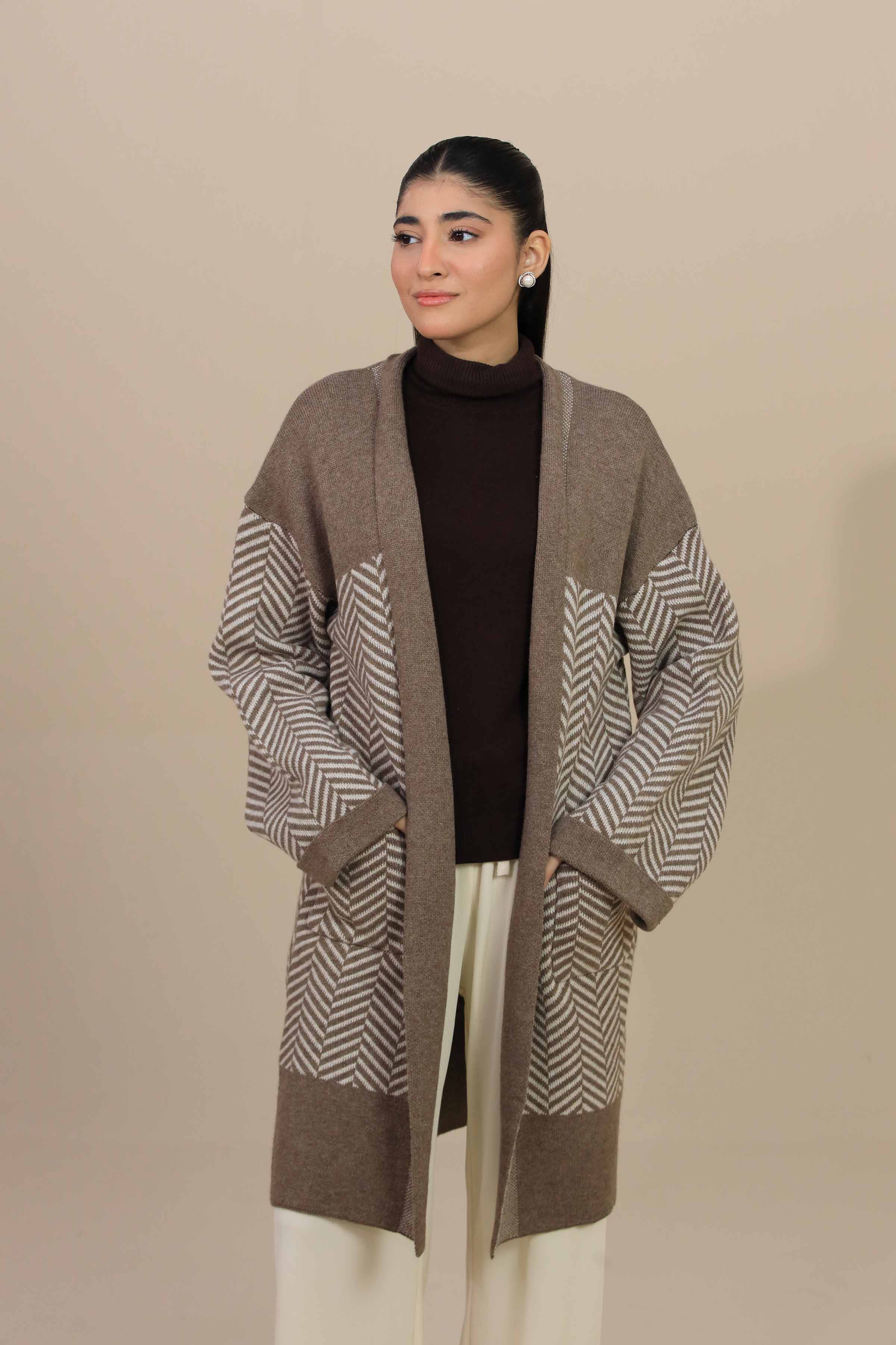 Herringbone Pattern Long Sweater-447000101 for Women – Long Sweaters Collection | Nishat | Shop Online