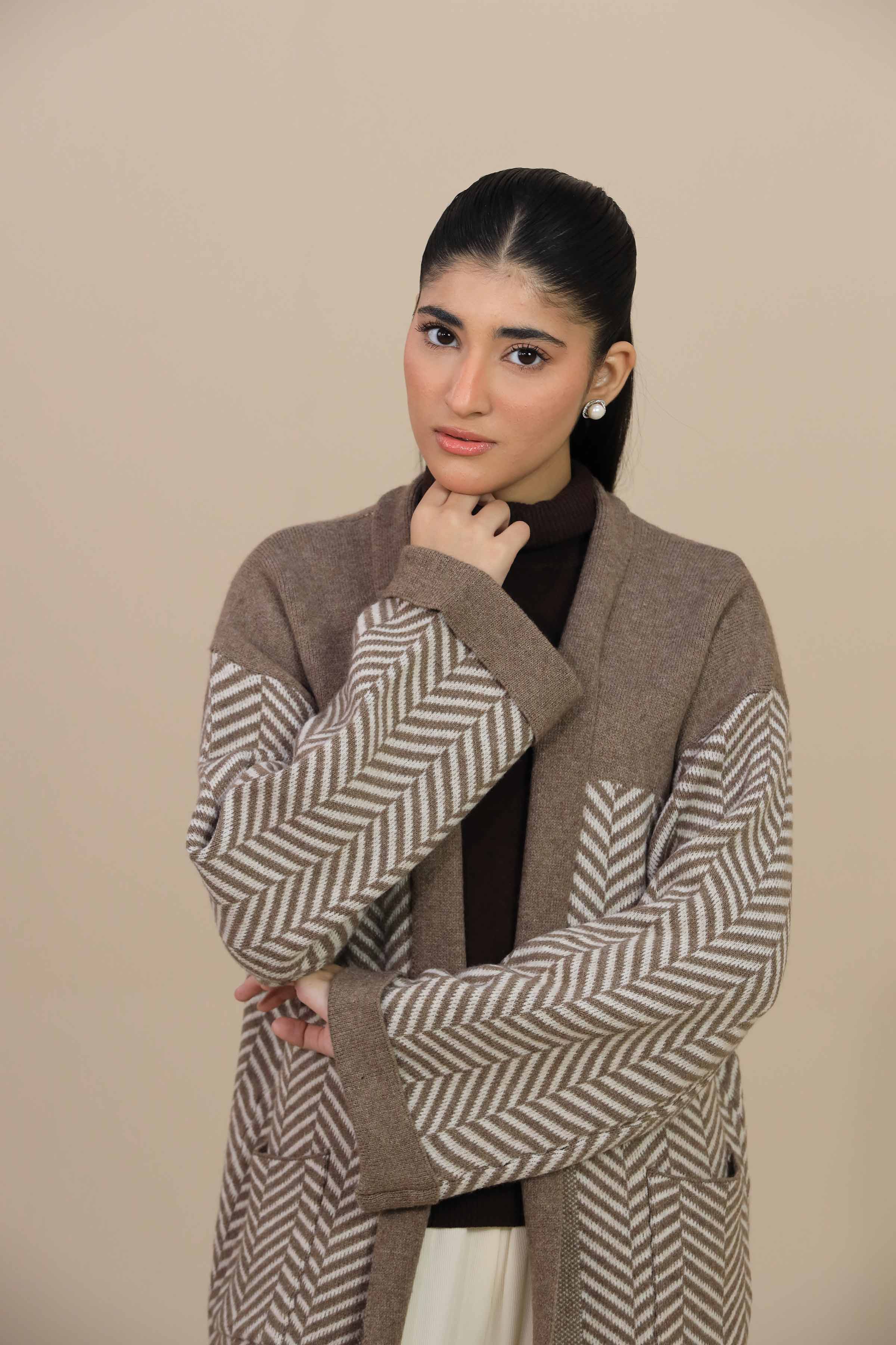 Herringbone Pattern Long Sweater-447000101 for Women – Long Sweaters Collection | Nishat | Shop Online