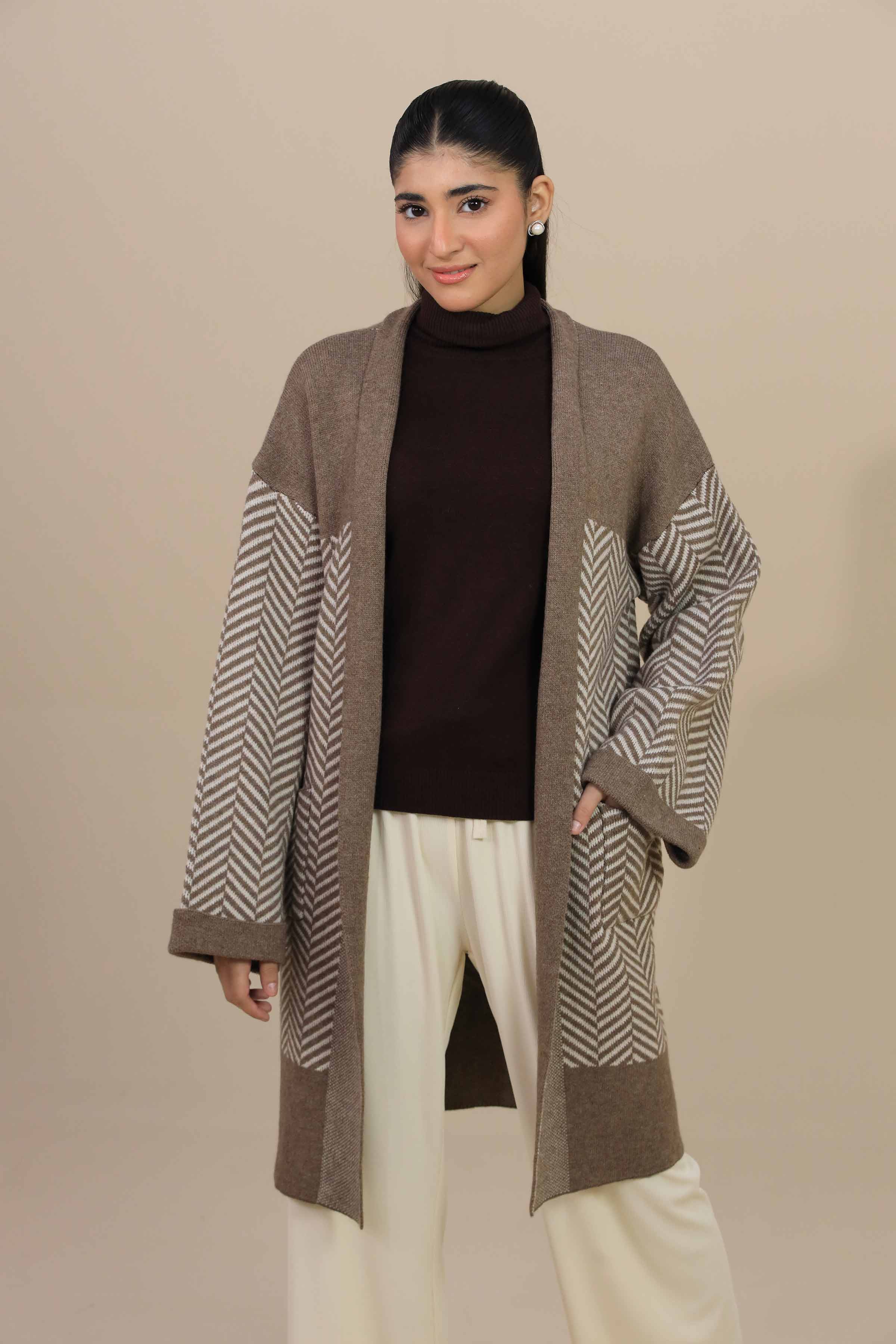 Herringbone Pattern Long Sweater-447000101 for Women – Long Sweaters Collection | Nishat | Shop Online