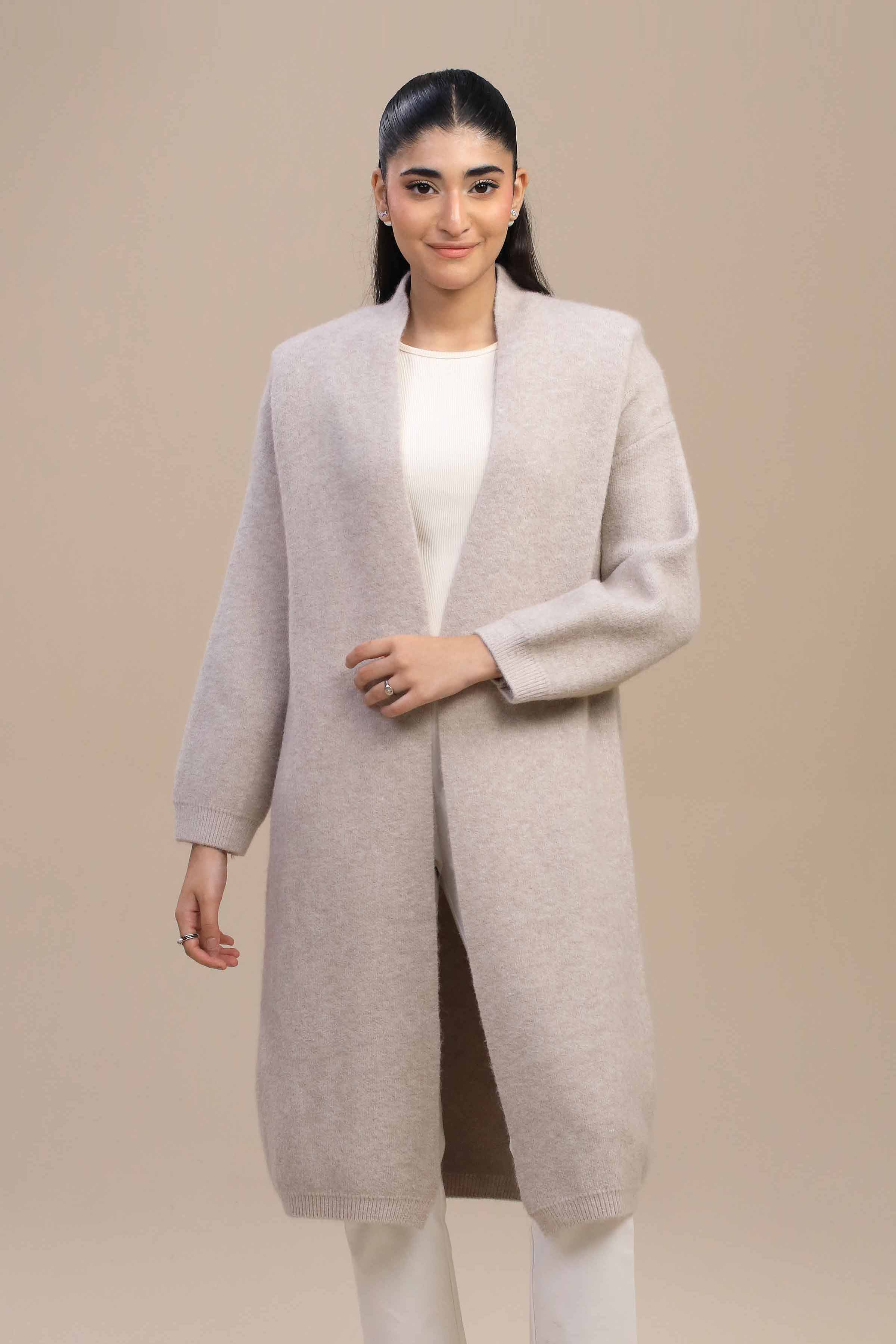 Off White Long Sweater-447040107 for Women – Long Sweaters Collection | Nishat | Shop Online