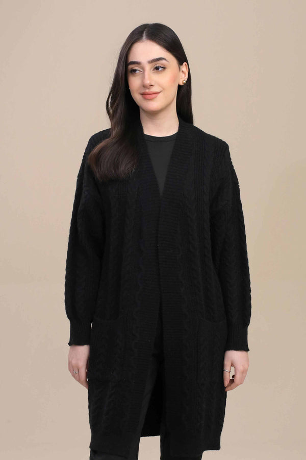 Black Long Sweater-447050103 for Women – Long Sweaters Collection | Nishat | Shop Online
