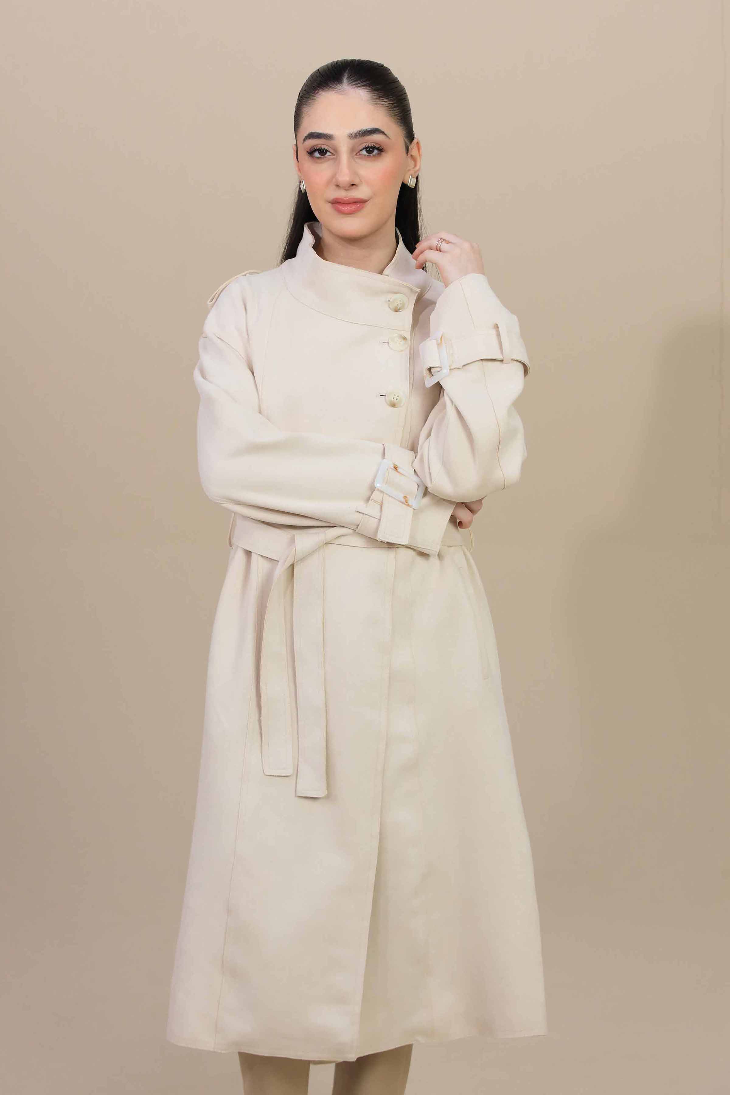 Off White Long Coat-447130107  for Women – Long Coat Collection | Nishat | Shop Online