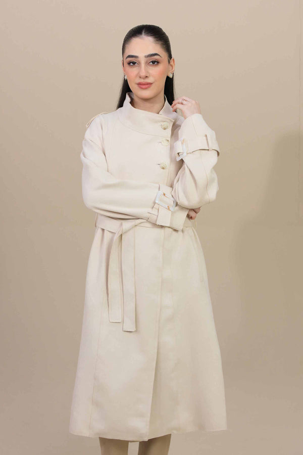Off White Long Coat-447130107  for Women – Long Coat Collection | Nishat | Shop Online