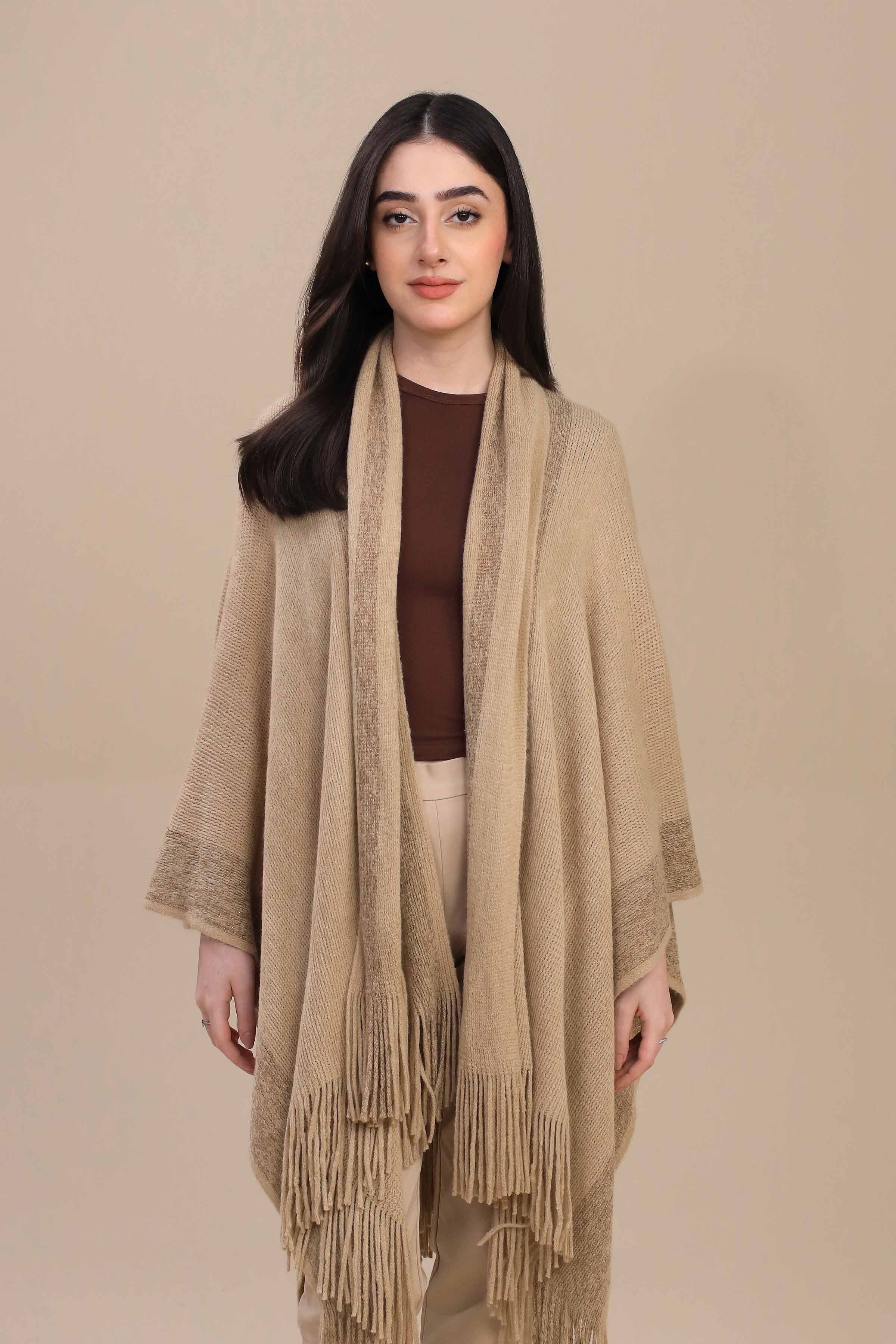 Khaki Cape Shawl-447232130  for Women – Women Shawl Collection | Nishat | Shop Online