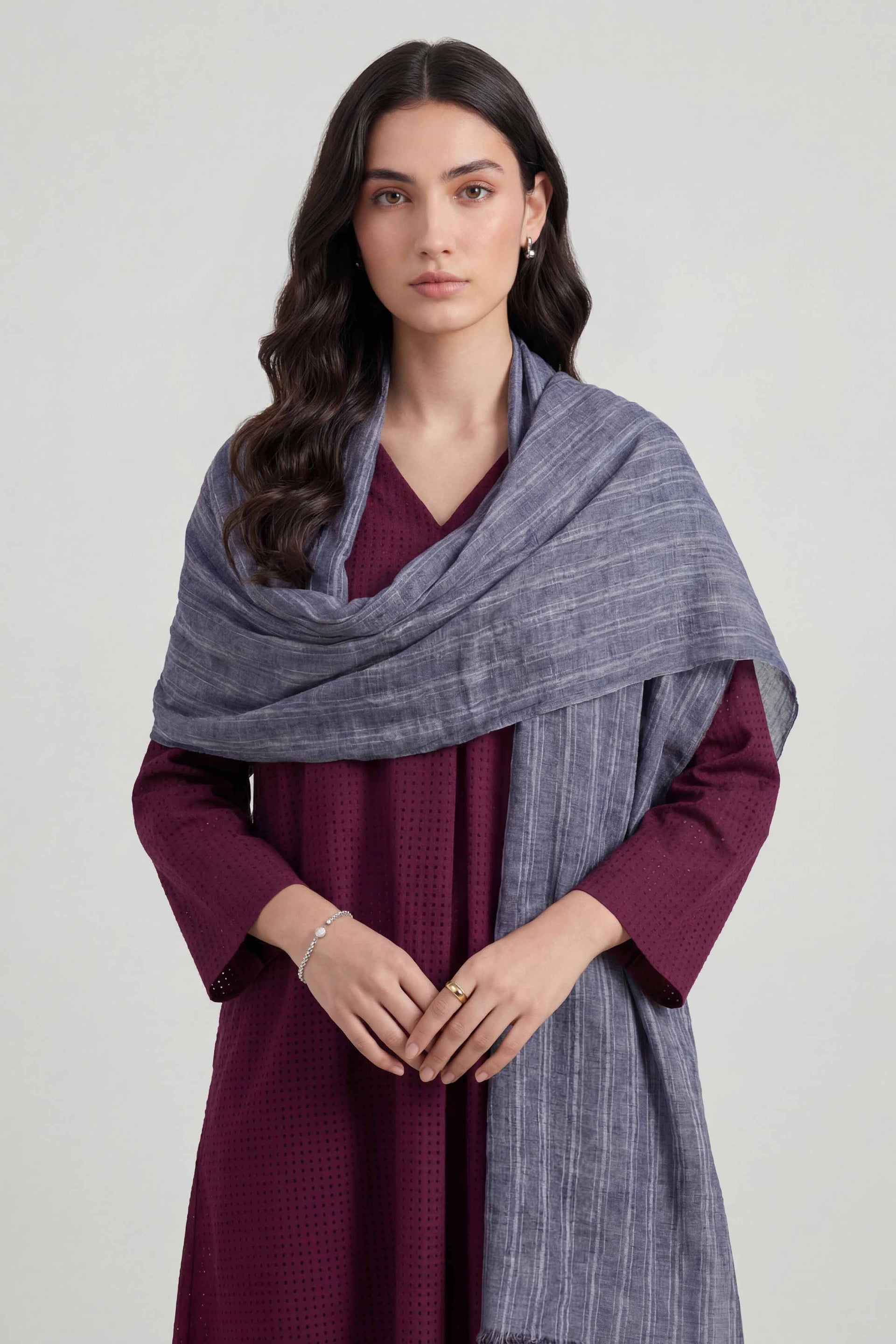 Nishat Linen Navy Women Scarf-447742121, view 1