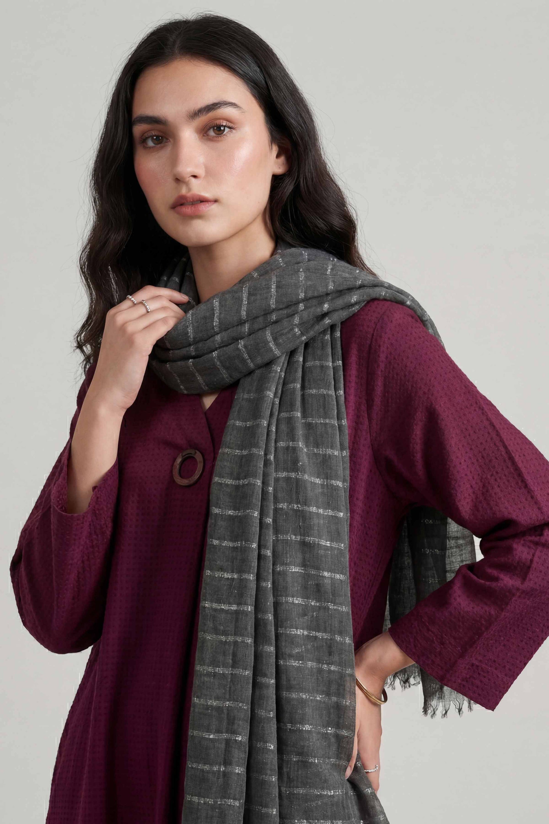 Nishat Linen Black Women Scarf-447752103, view 1