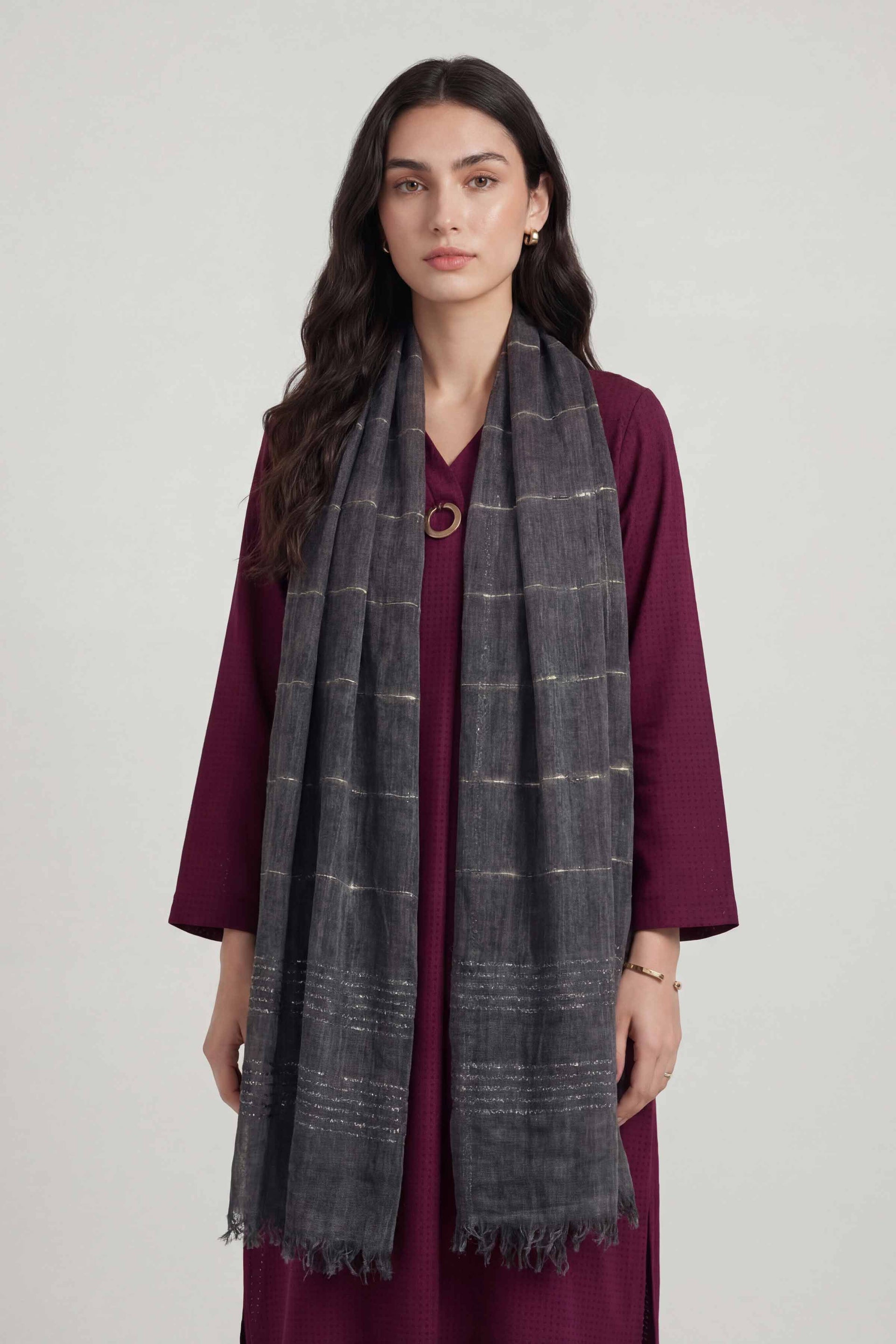 Nishat Linen Dark Grey Women Scarf-447772120, view 1