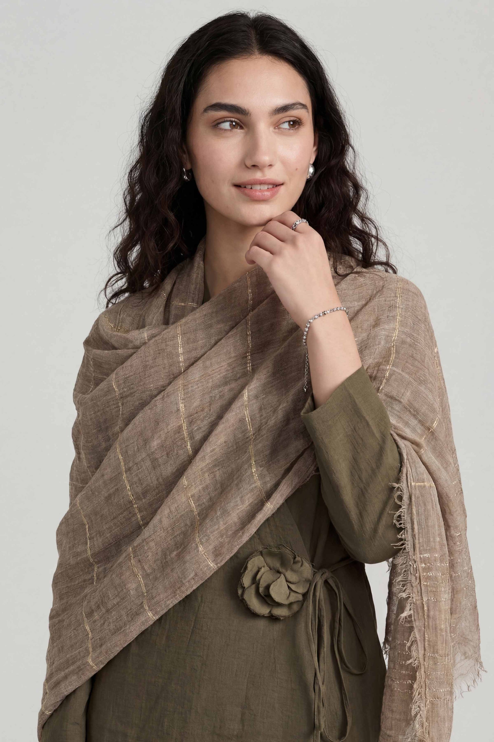 Nishat Linen Khaki Women Scarf-447772130, view 1