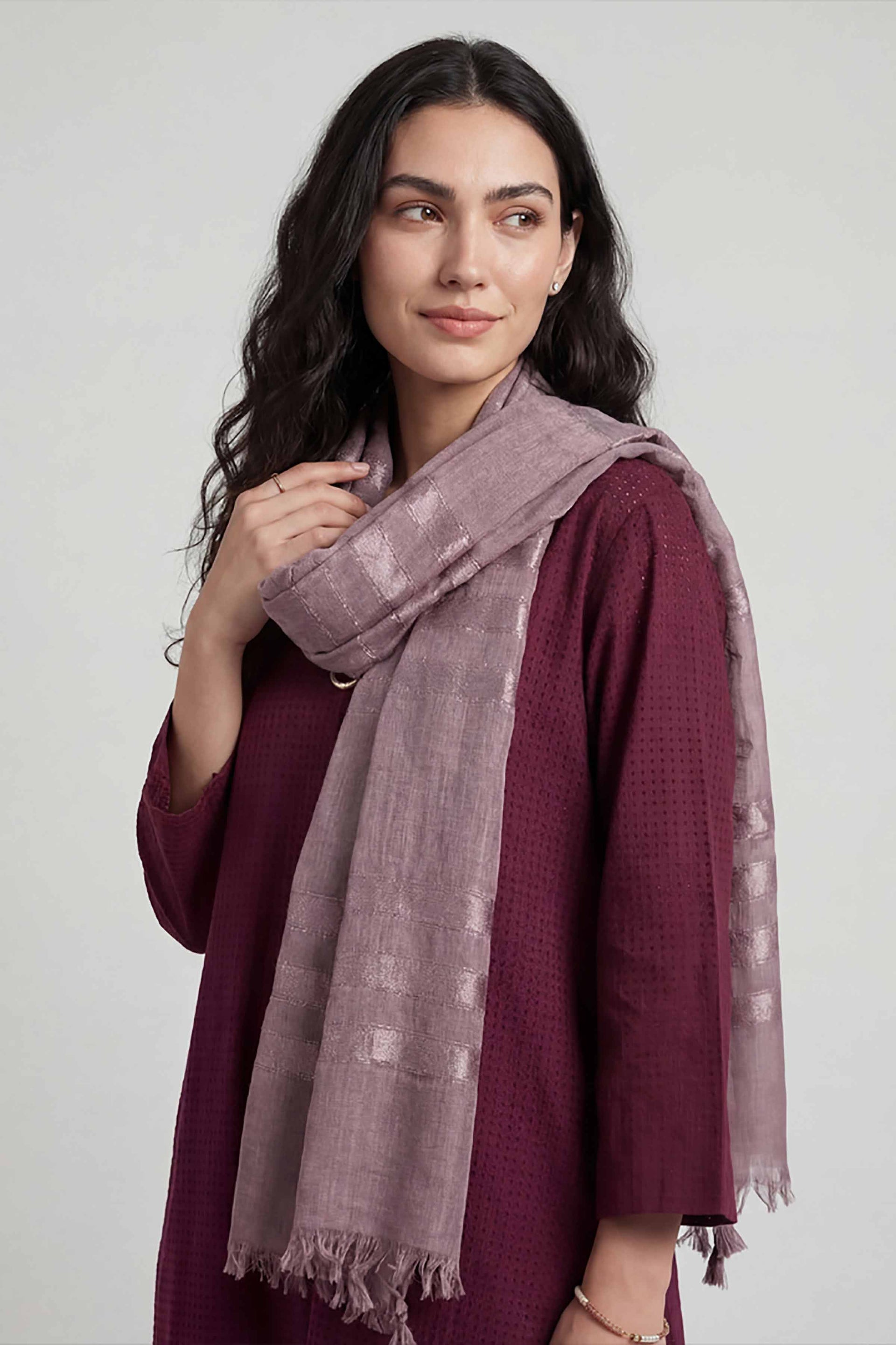 Nishat Linen Purple Women Scarf-447782109, view 1