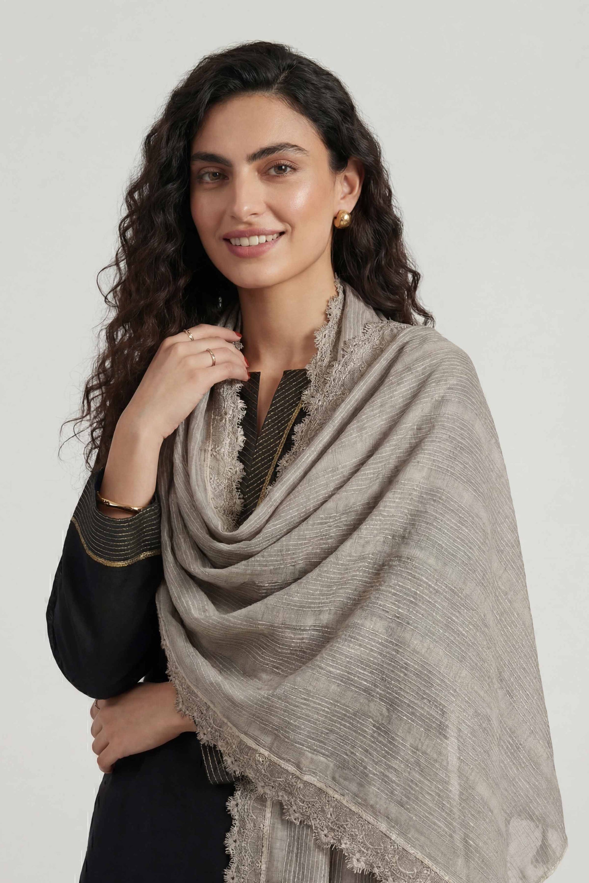 Nishat Linen Grey Women Scarf-447892111, view 1
