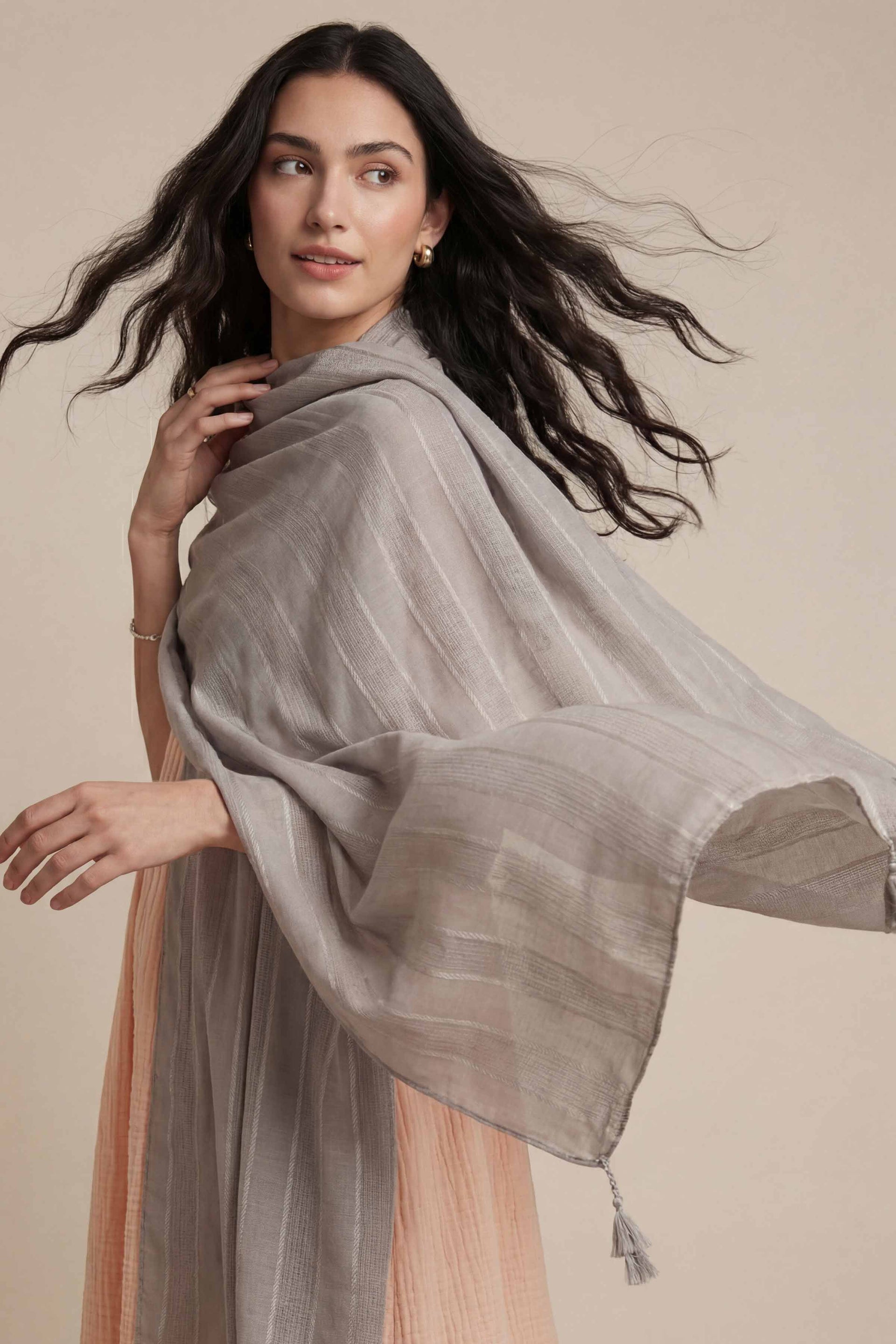 Nishat Linen Grey Women Scarf-447902111, view 1