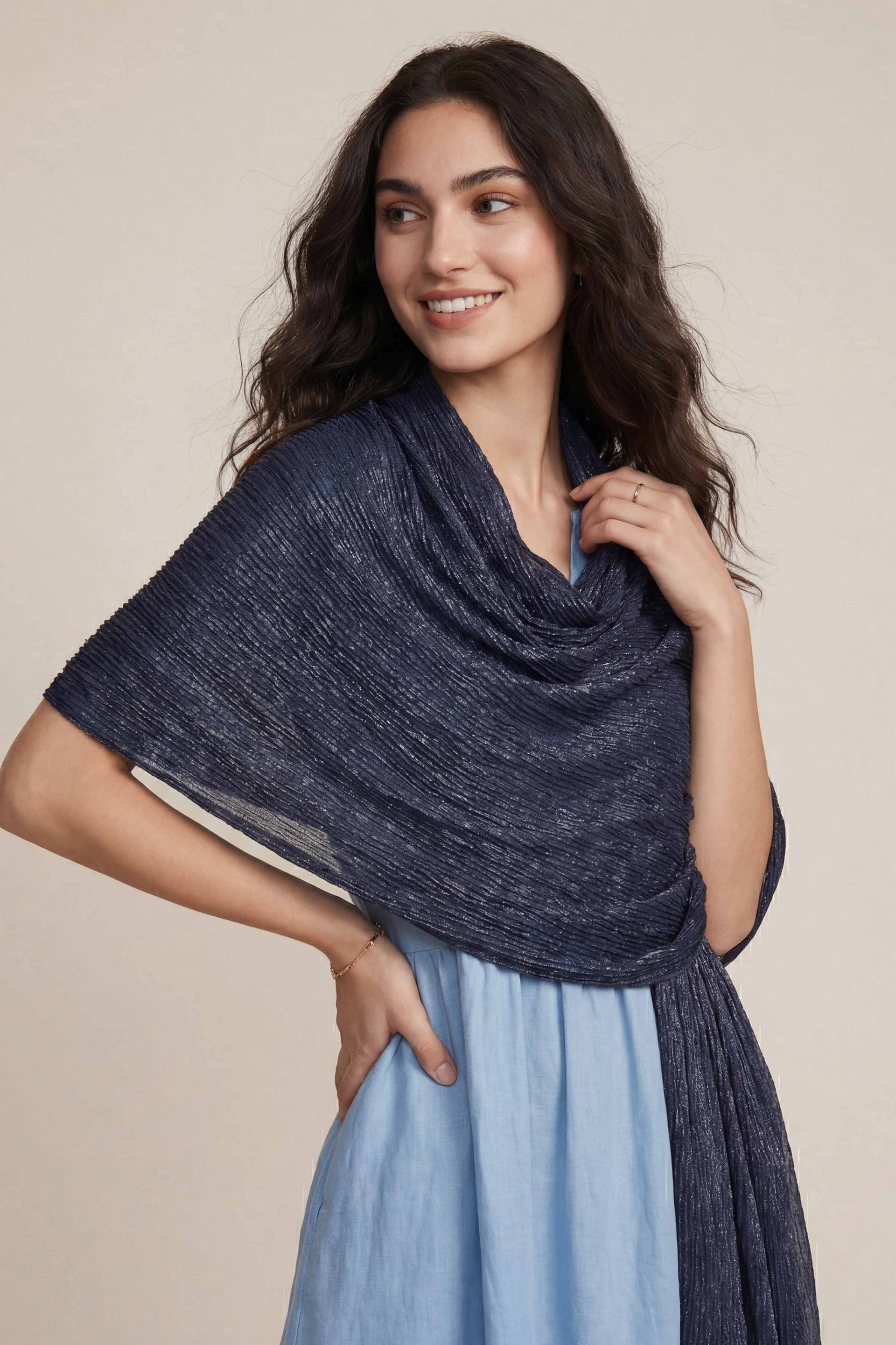Nishat Linen Navy Women Scarf-447922121, view 1
