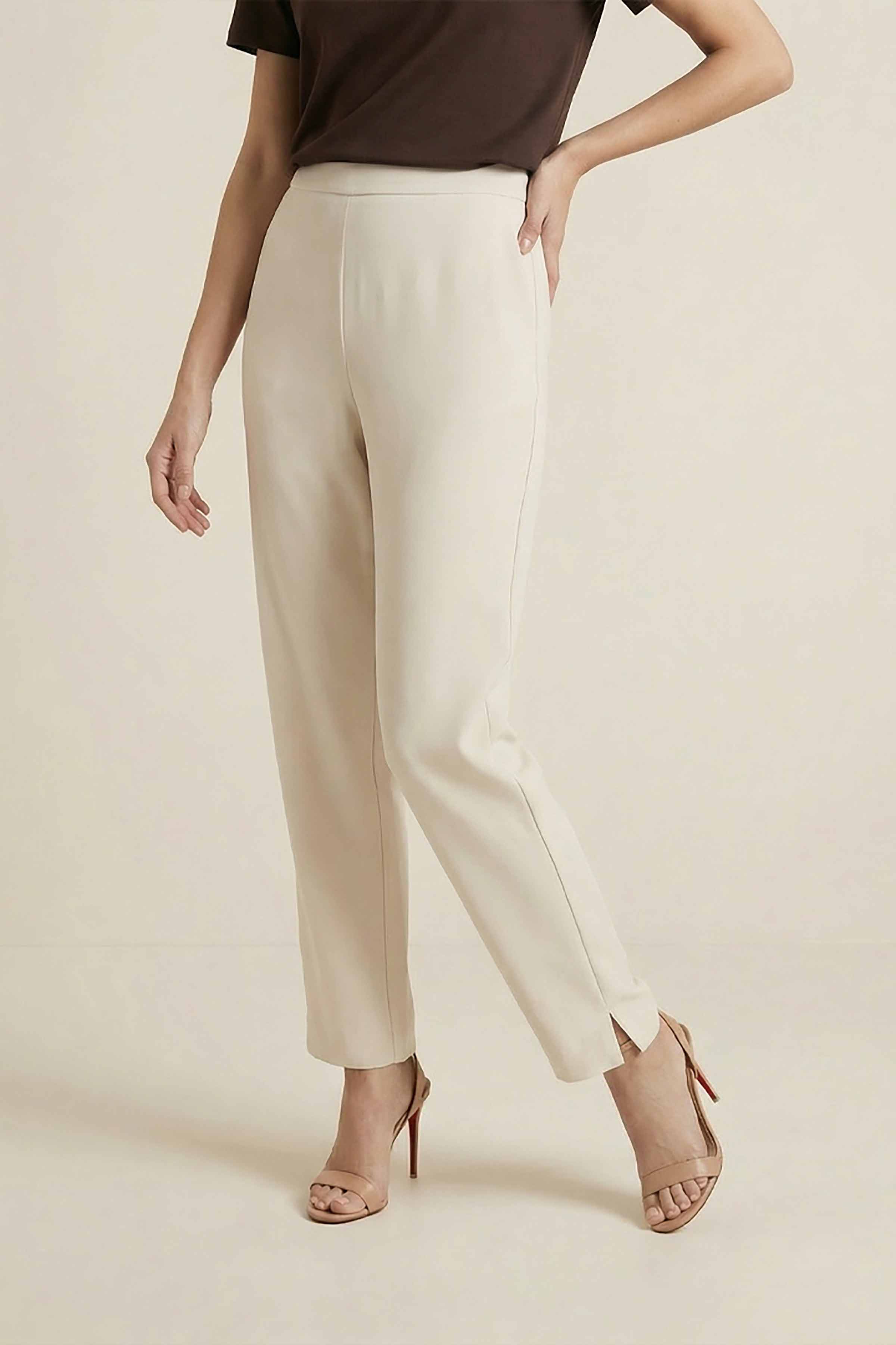 Light Beige Women Pants-447960126