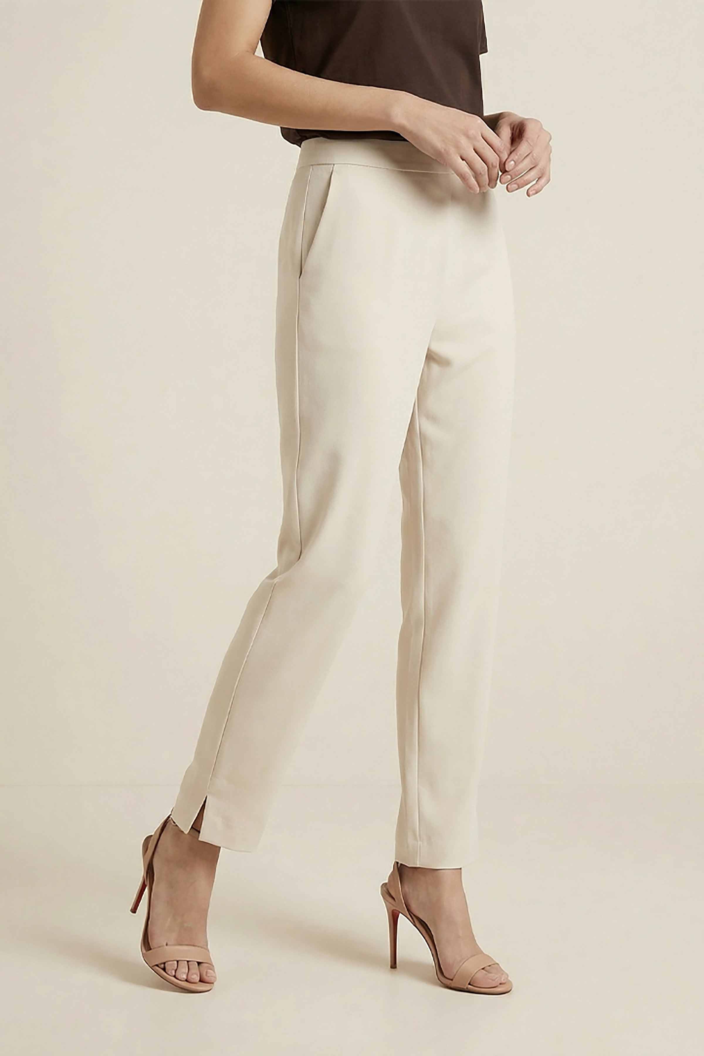 Light Beige Women Pants-447960126