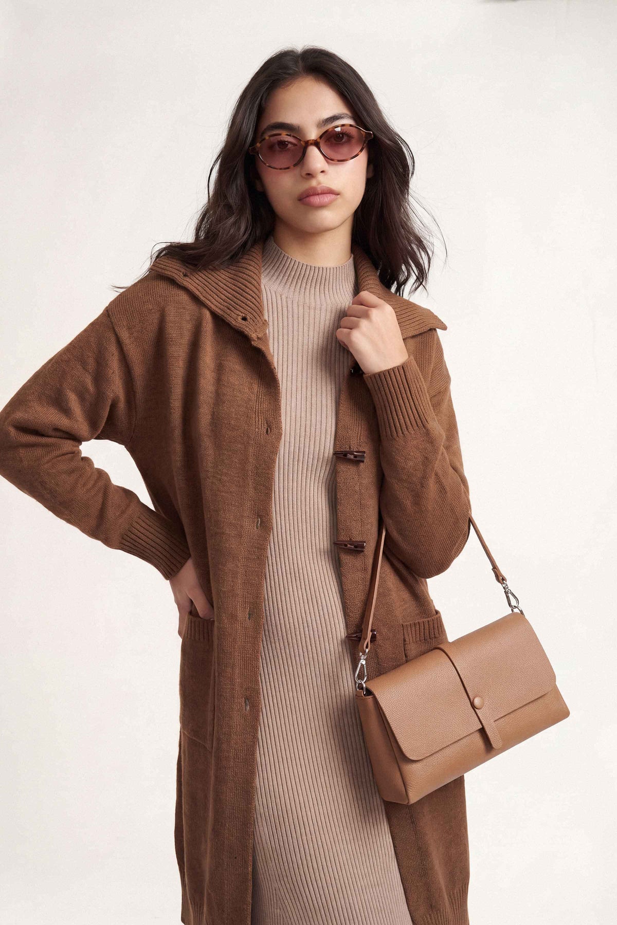 Coffee Long Sweater-1719080117 for Women – Long Sweaters Collection | Nishat | Shop Online