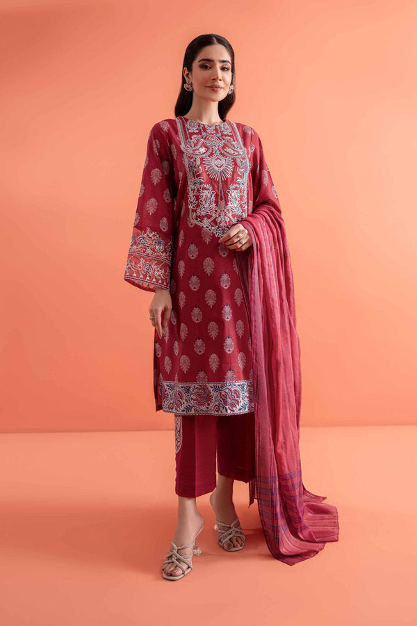 3 Piece - Printed Embroidered Suit - 42301645