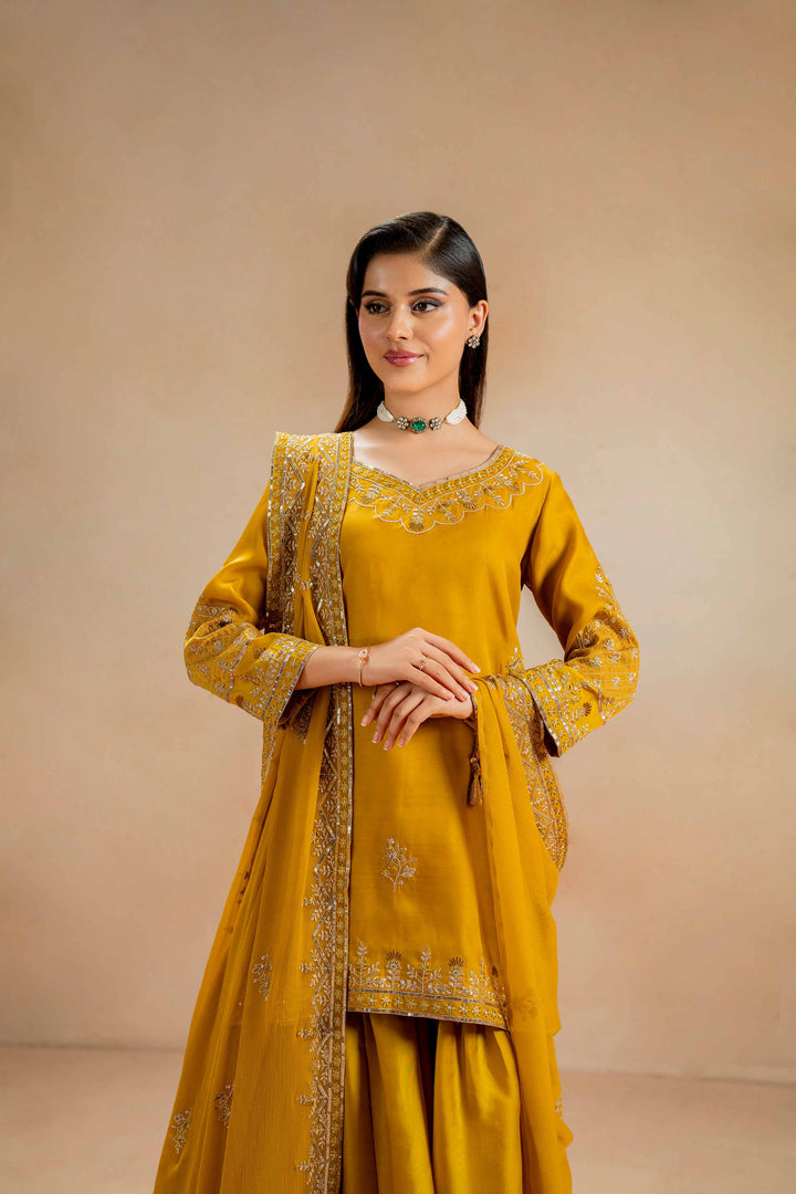 3 Piece Luxury Embroidered Suit Mustard