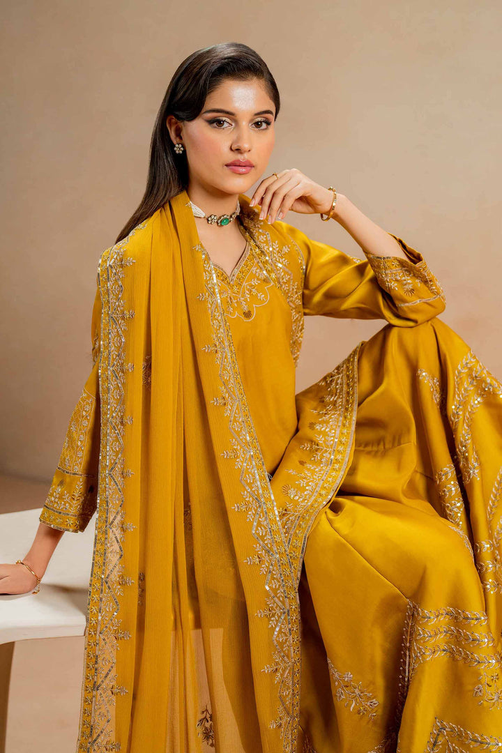 3 Piece Luxury Embroidered Suit Mustard