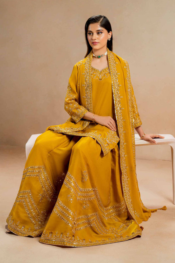 3 Piece Luxury Embroidered Suit Mustard