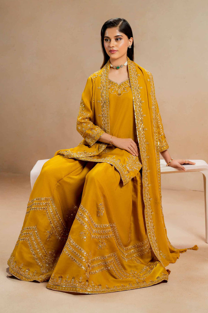 3 Piece Luxury Embroidered Suit Mustard