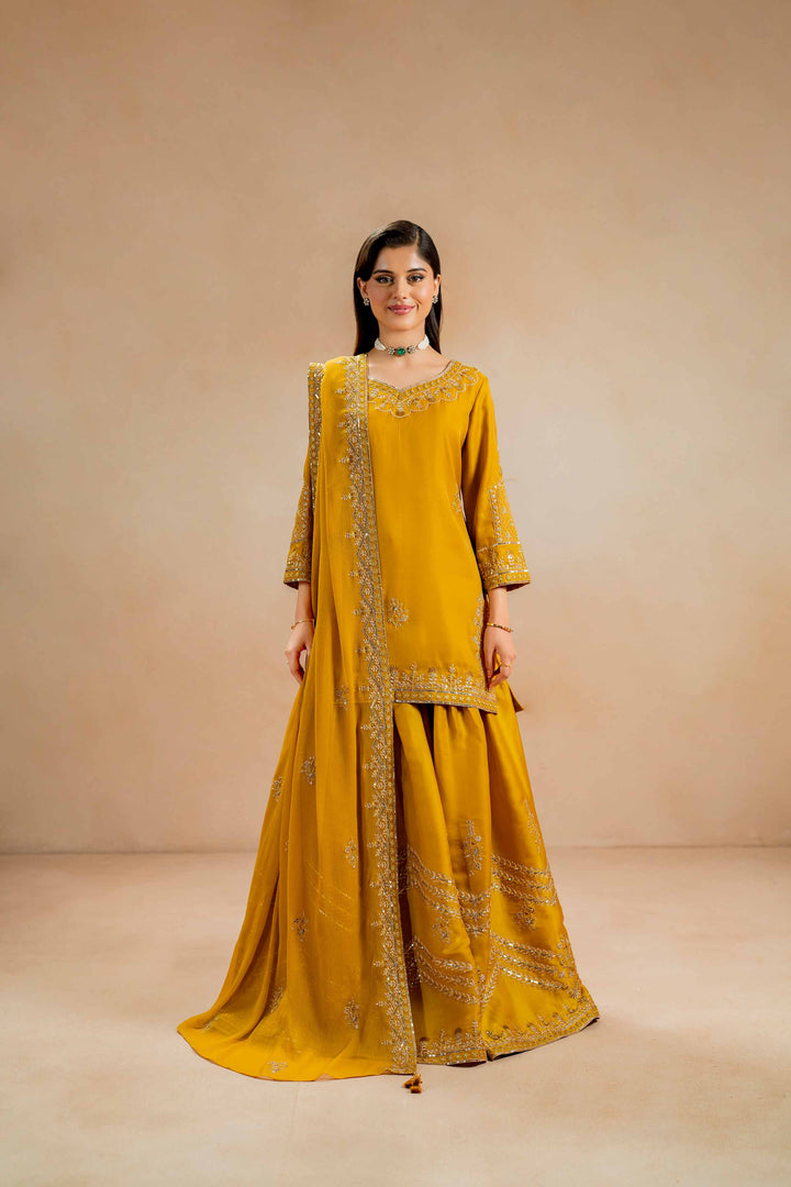 3 Piece Luxury Embroidered Suit Mustard