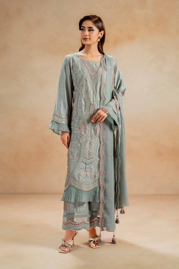 3 Piece Luxury Embroidered Suit Aqua Blue