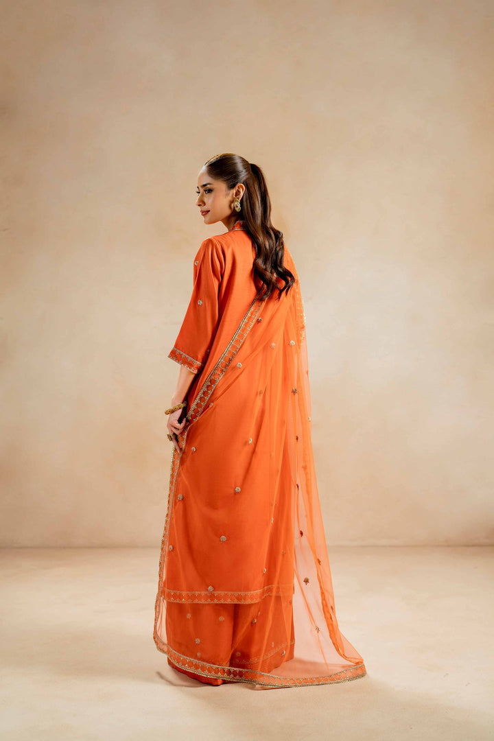 3 Piece Luxury Embroidered Suit Fawn Orange