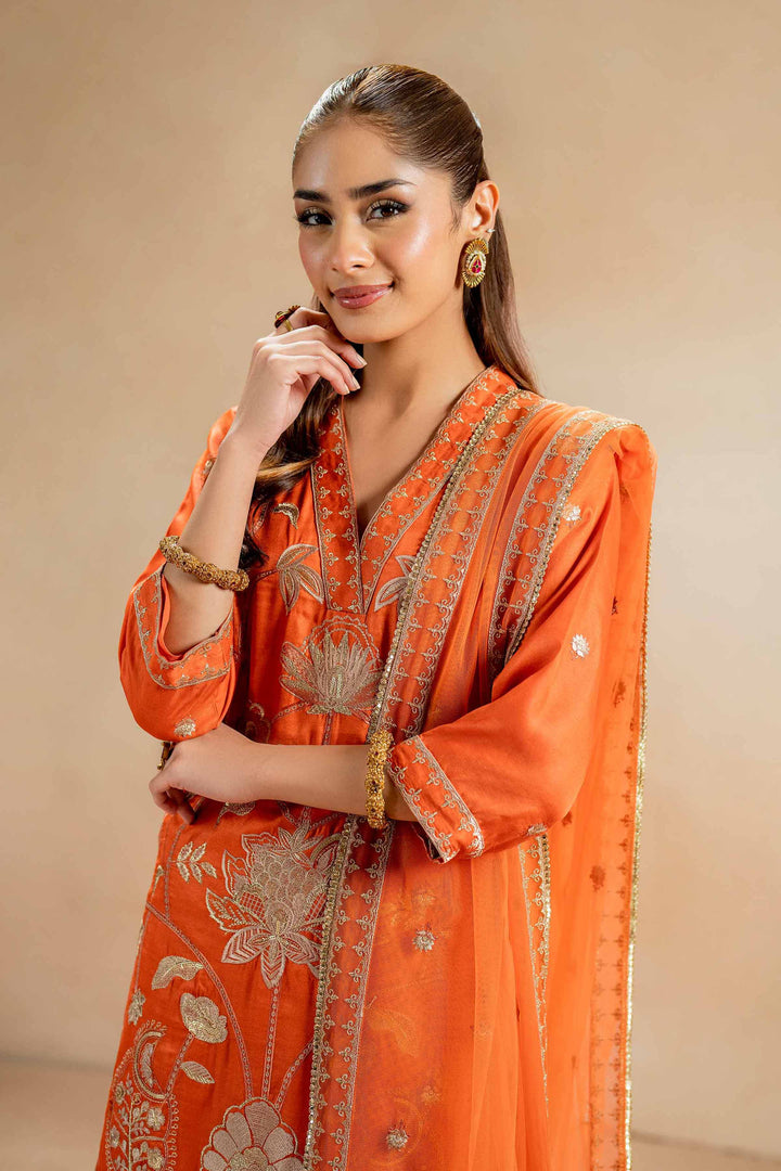 3 Piece Luxury Embroidered Suit Fawn Orange