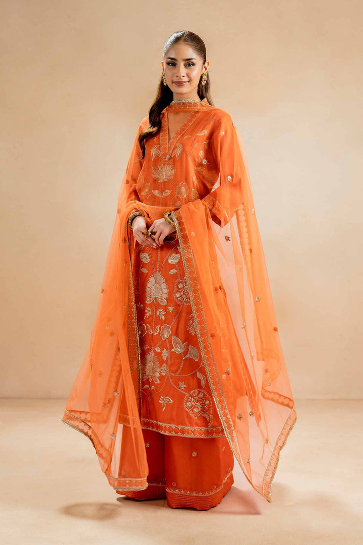 3 Piece Luxury Embroidered Suit Fawn Orange