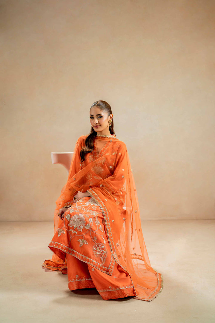 3 Piece Luxury Embroidered Suit Fawn Orange