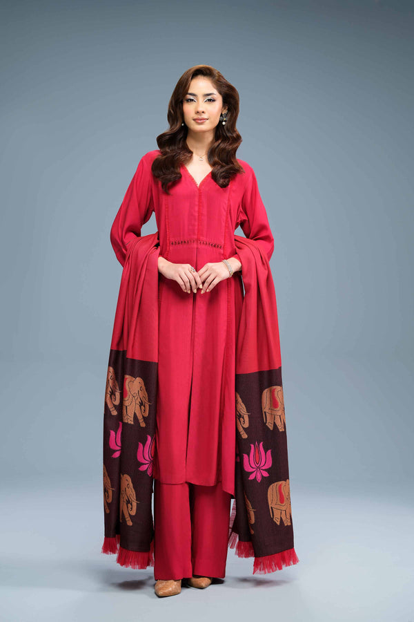 3 Piece Luxury Embroidered Red Suit