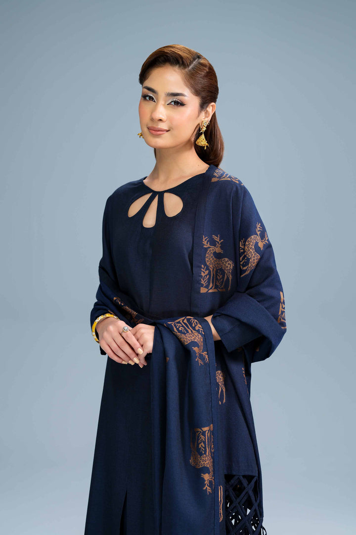 3 Piece Luxury Embroidered Blue Suit