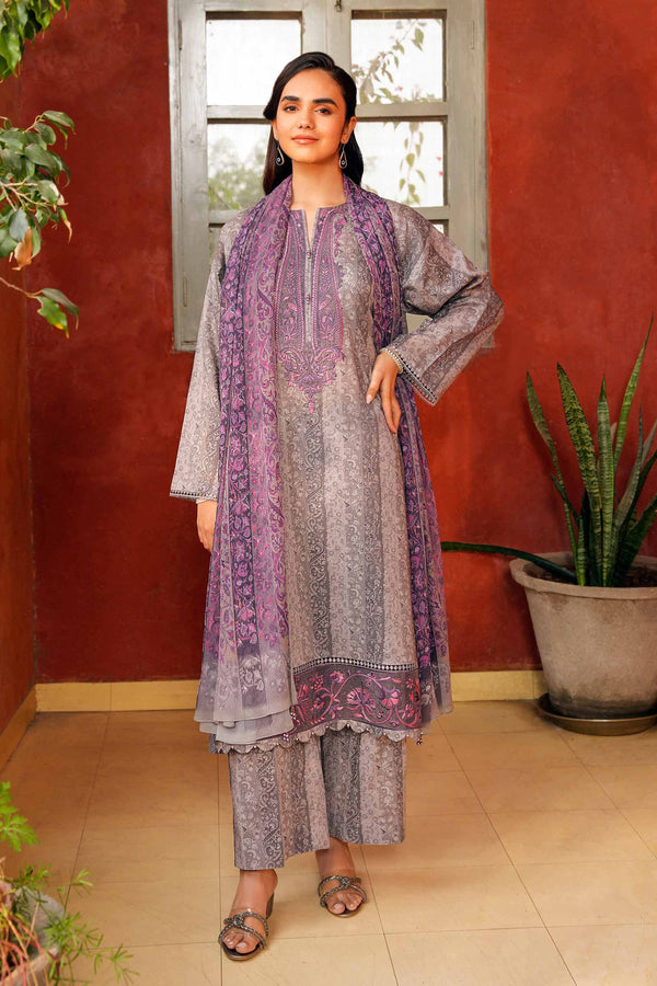 3 Piece - Printed Embroidered Suit - 42401199