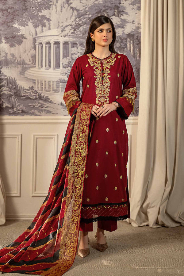 3 Piece - Gold Printed Embroidered Suit - 42401339