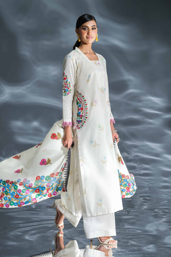 3 Piece - Printed Embroidered Suit - 42401364