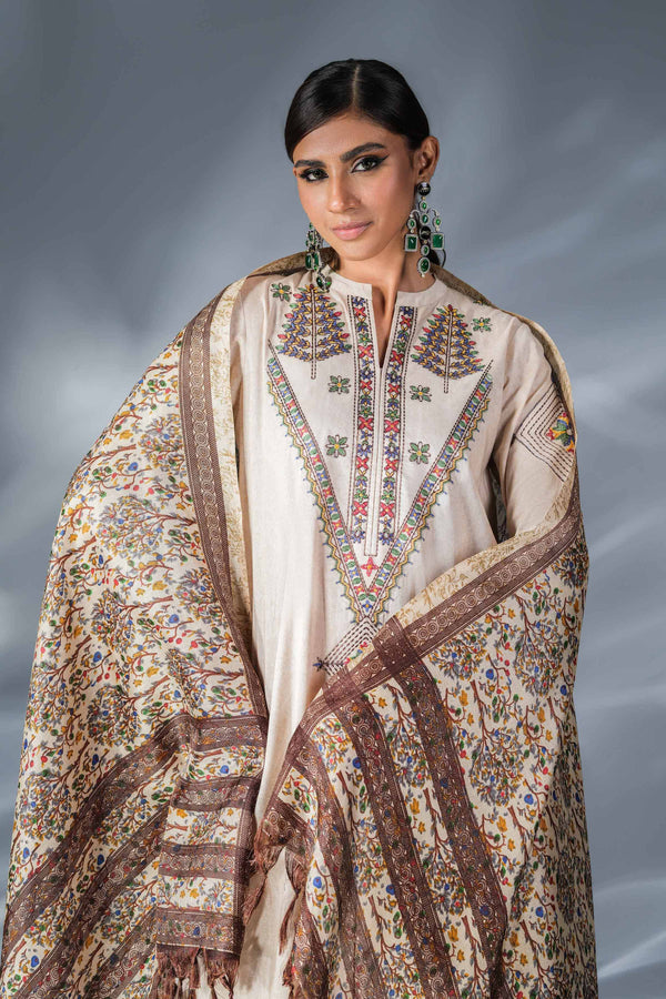 3 Piece - Printed Embroidered Suit - 42401365