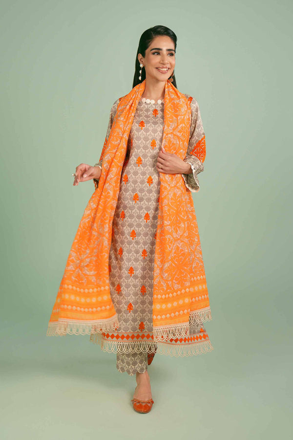 3 Piece - Printed Embroidered Suit - 42401402