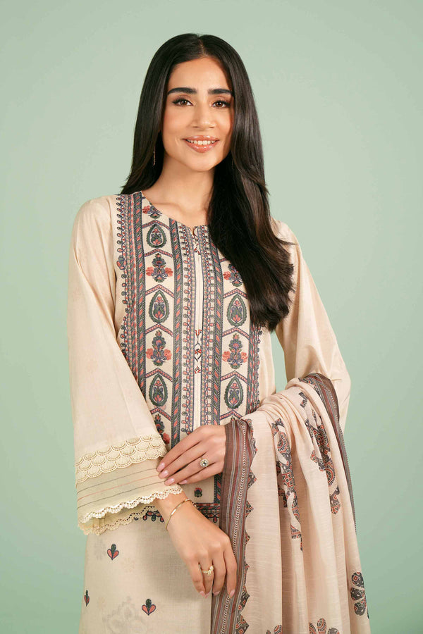 3 Piece - Printed Embroidered Suit - 42401405