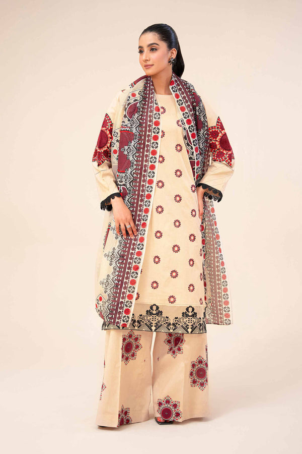 3 Piece - Printed Embroidered Suit - 42401646