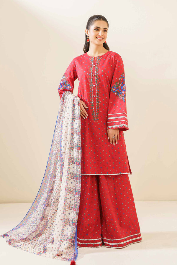 3 Piece - Printed Embroidered Suit - 42401706