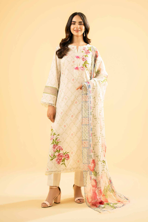 3 Piece - Printed Embroidered Suit - 42401803